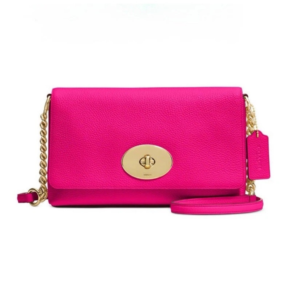 Coach Fuchsia Leather Crossbody Bag with Gold Accents
